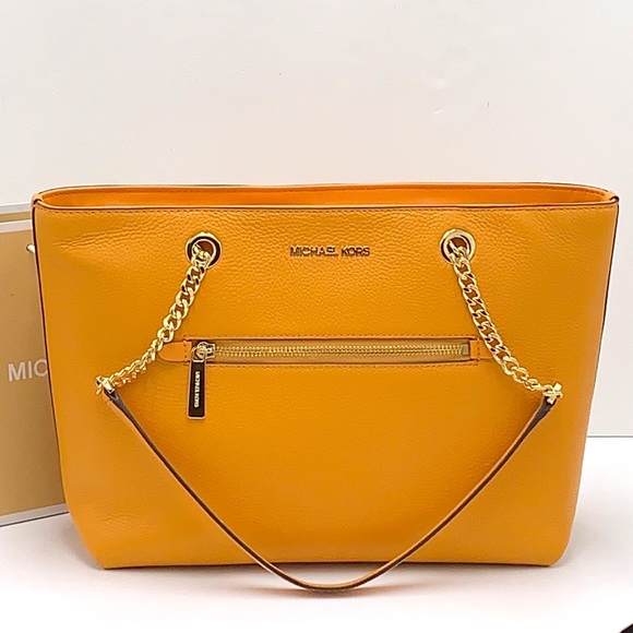 Michael Kors Jet Set Item Medium Front Pocket Shoulder Chain Tote HONEYCOMB - Picture 3 of 16